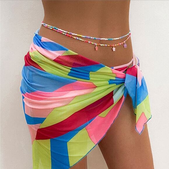 Boutique Jewelry - Belly Chain Beaded Floral Charms NEW Blue Pink Beads Dual Chain Cute Summer Body